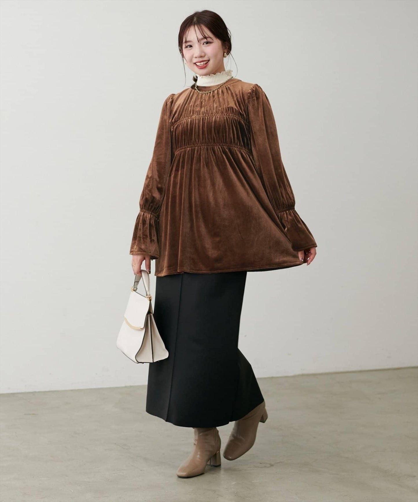 【natural couture】【canami】2WAY蝴蝶結天鵝絨襯衫