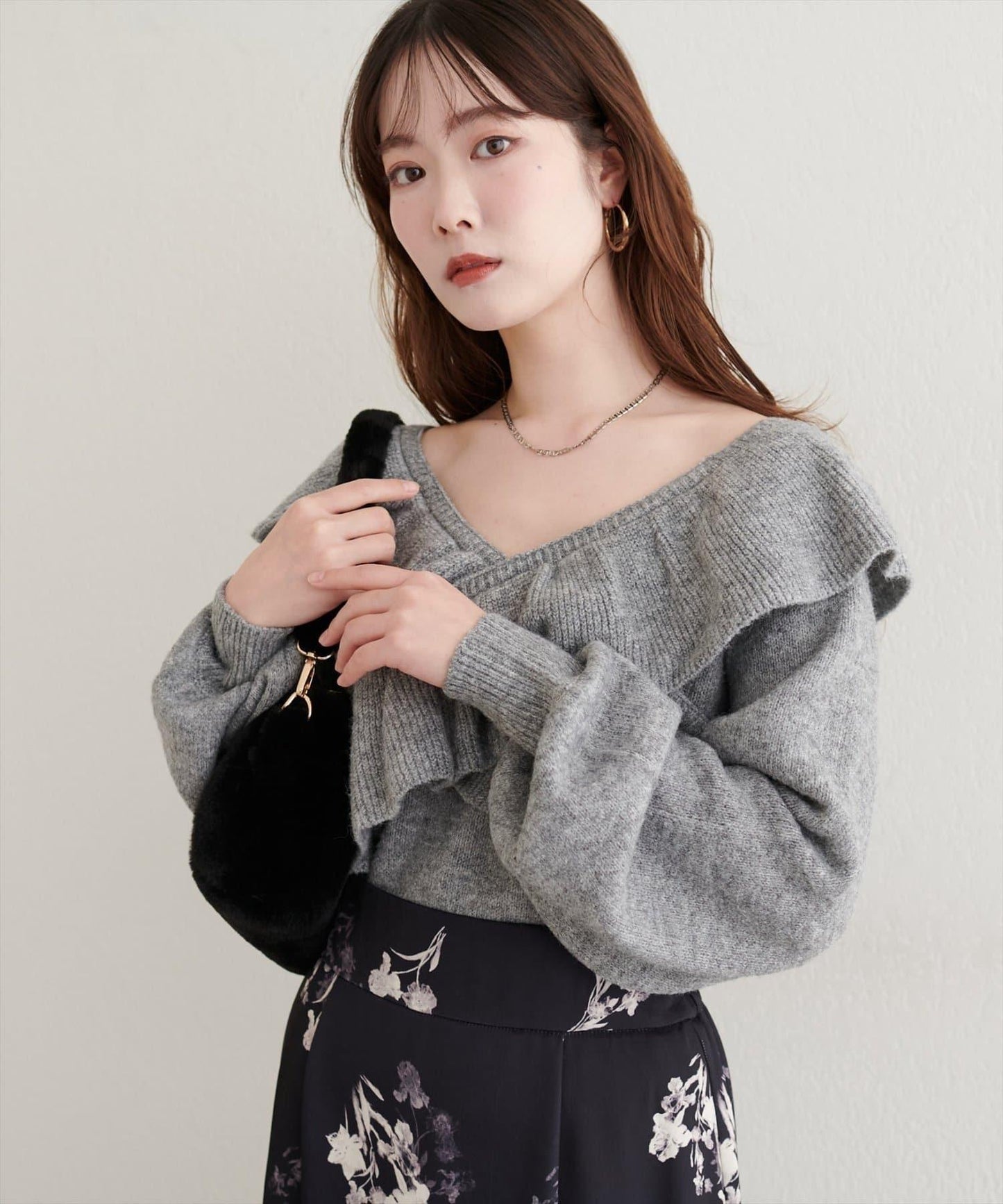 【natural couture】交叉荷葉邊針織衫