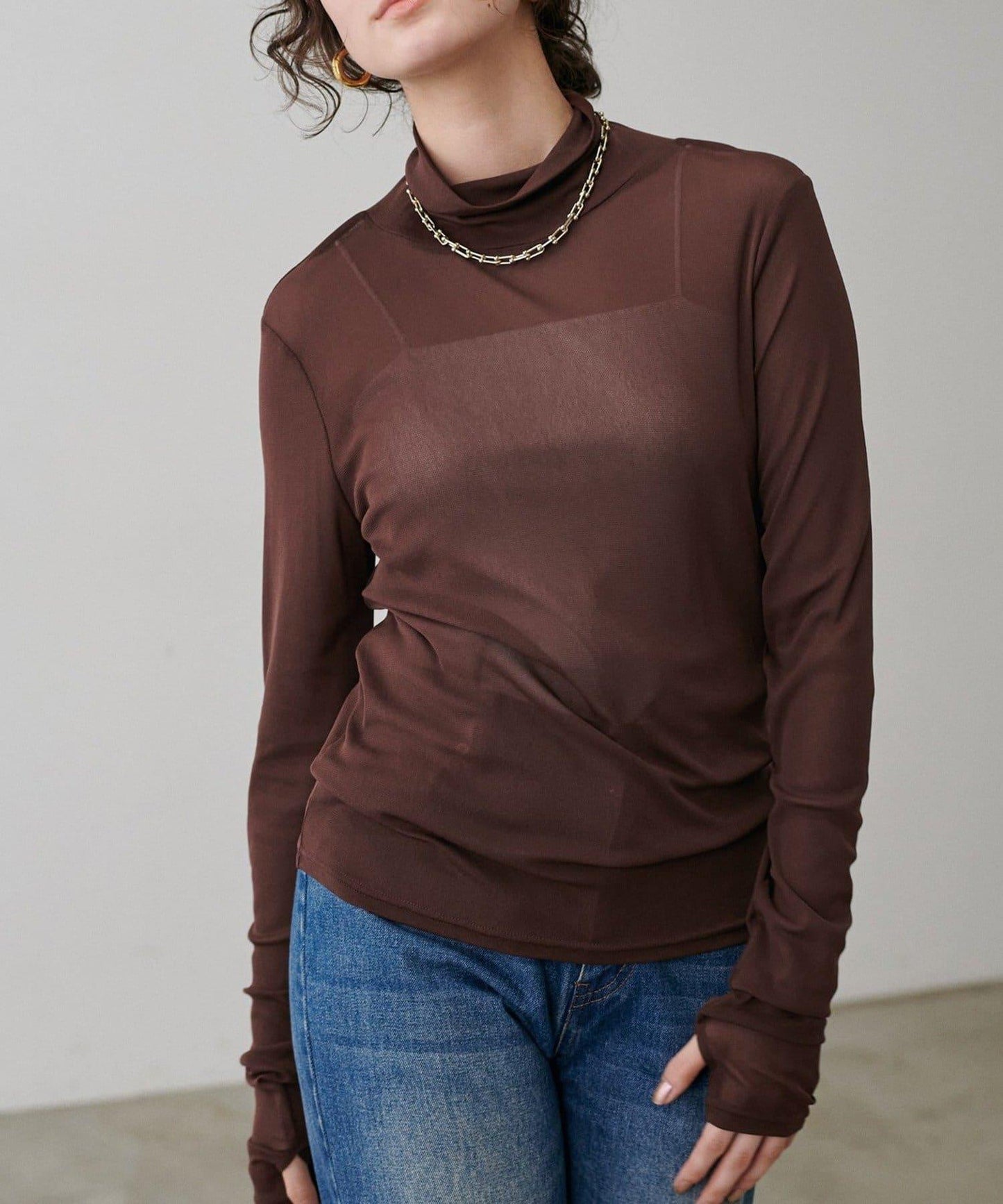 【LARUTA】網紗薄紗高領套頭衫