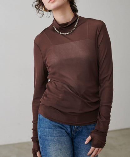 【LARUTA】網紗薄紗高領套頭衫