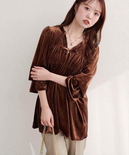 【natural couture】【canami】2WAY蝴蝶結天鵝絨襯衫