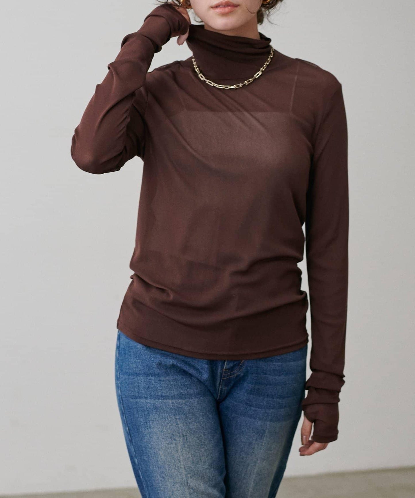 【LARUTA】網紗薄紗高領套頭衫