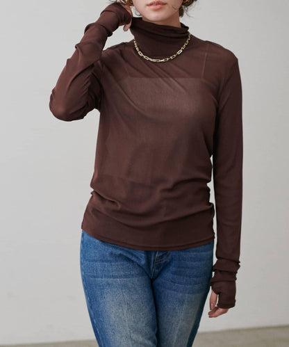 【LARUTA】網紗薄紗高領套頭衫