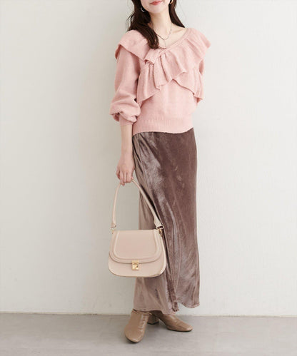 【natural couture】交叉荷葉邊針織衫