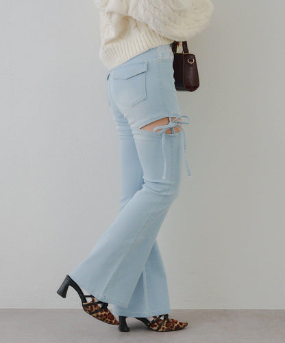 蝴蝶結側開叉喇叭褲