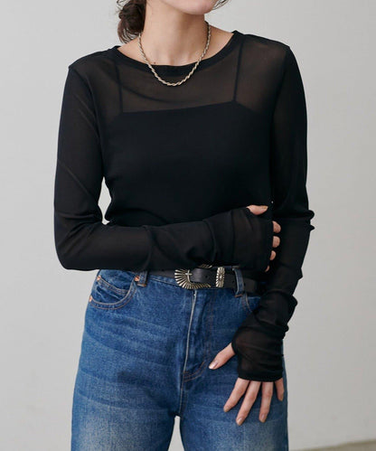 【LARUTA】網紗薄紗套頭衫