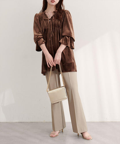 【natural couture】【canami】2WAY蝴蝶結天鵝絨襯衫