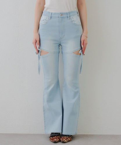 蝴蝶結側開叉喇叭褲