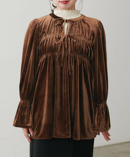 【natural couture】【canami】2WAY蝴蝶結天鵝絨襯衫