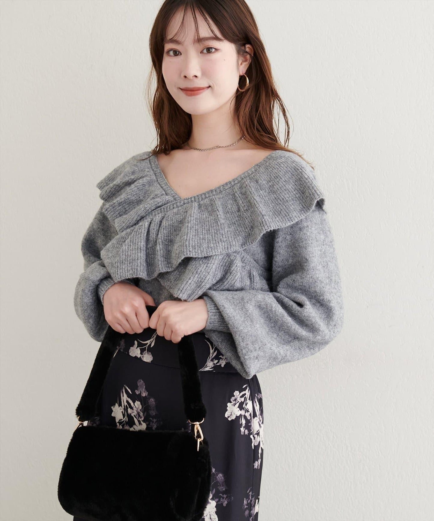 【natural couture】交叉荷葉邊針織衫