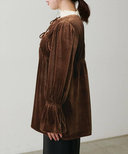 【natural couture】【canami】2WAY蝴蝶結天鵝絨襯衫