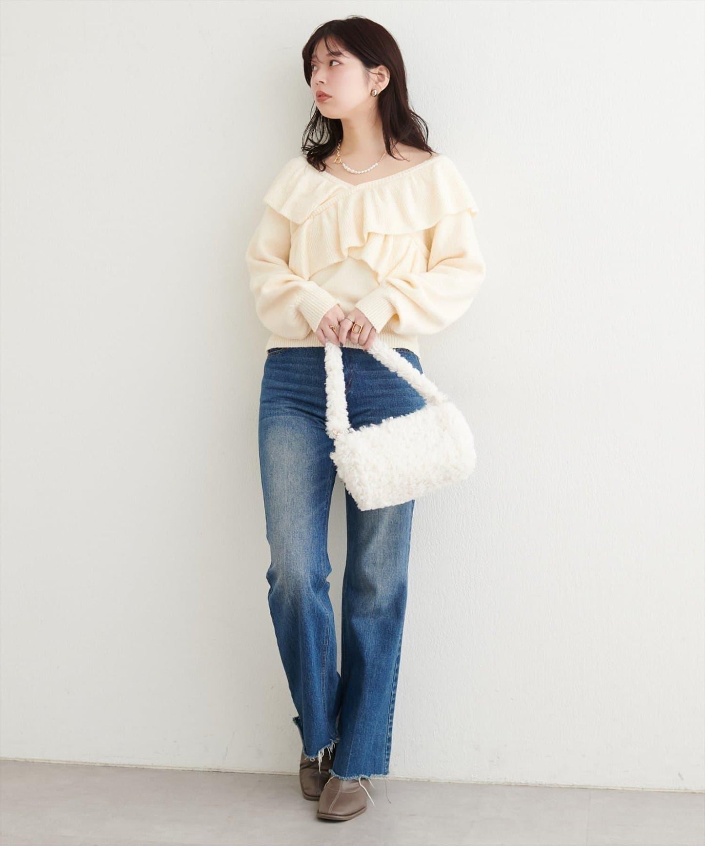 【natural couture】交叉荷葉邊針織衫