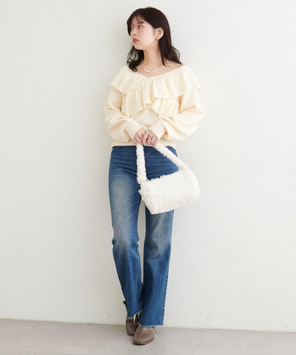 【natural couture】交叉荷葉邊針織衫