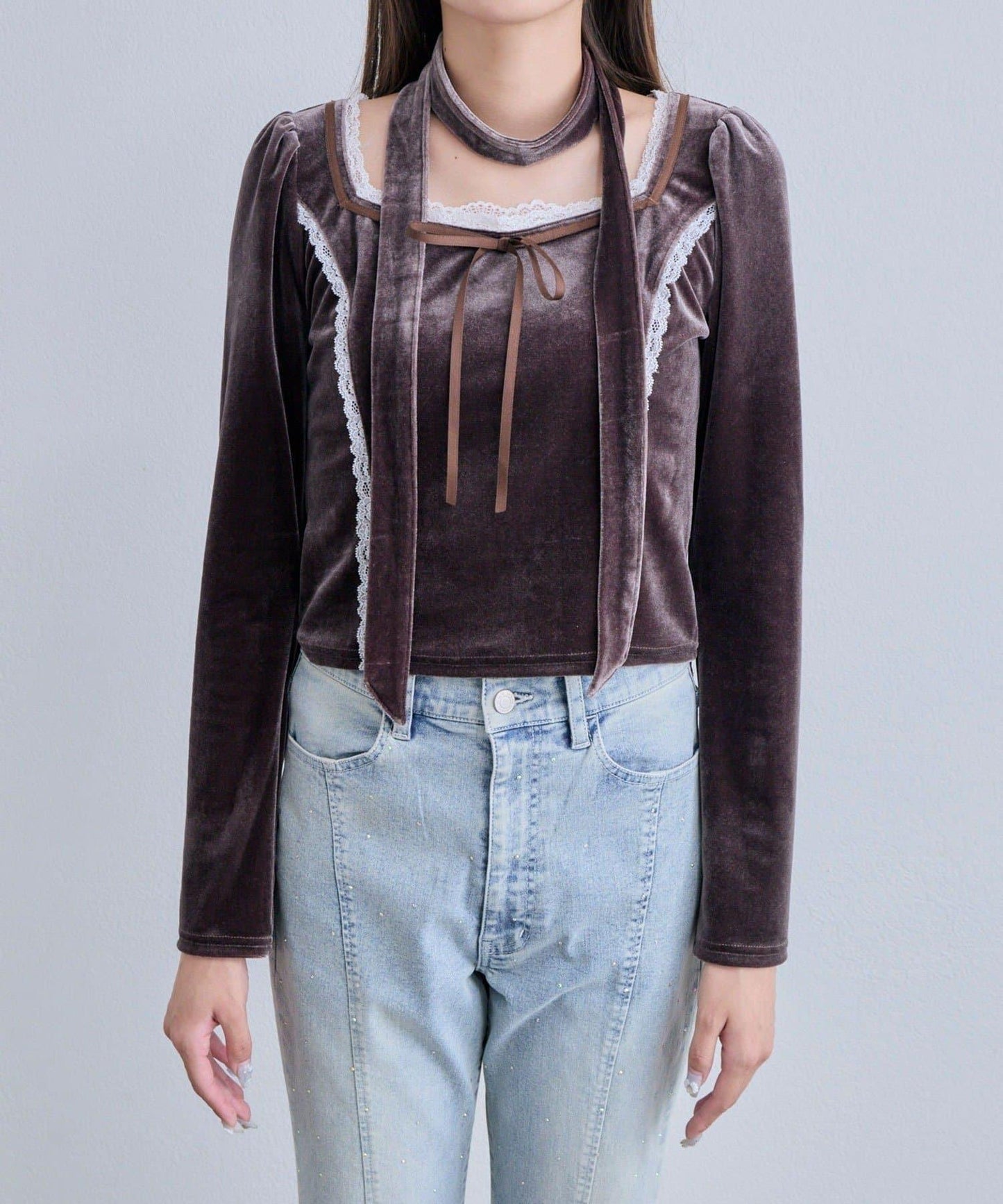 【OLIVE des OLIVE】帶領結天鵝絨上衣