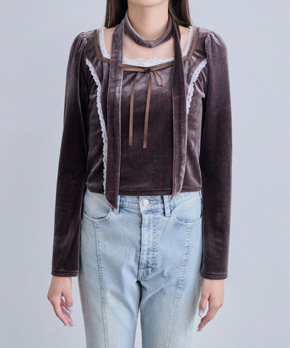 【OLIVE des OLIVE】帶領結天鵝絨上衣