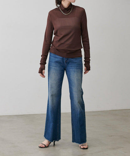 【LARUTA】網紗薄紗高領套頭衫