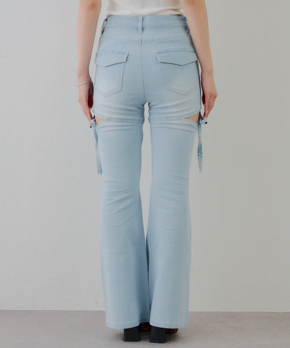 蝴蝶結側開叉喇叭褲