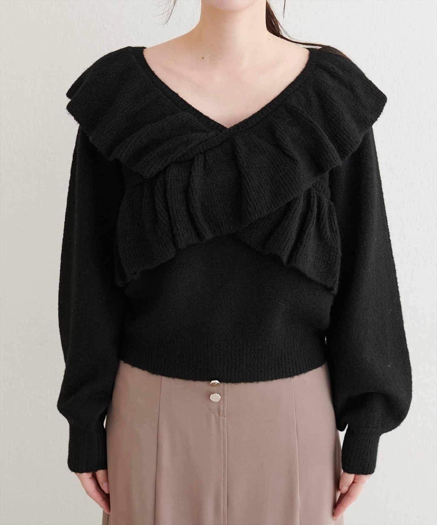 【natural couture】交叉荷葉邊針織衫