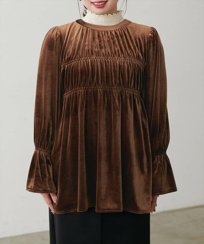 【natural couture】【canami】2WAY蝴蝶結天鵝絨襯衫