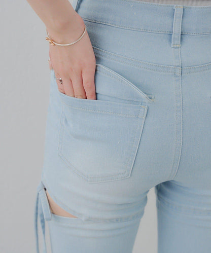 蝴蝶結側開叉喇叭褲