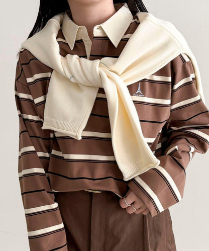 多色條紋長袖T恤