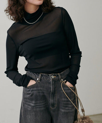 【LARUTA】網紗高領套頭衫