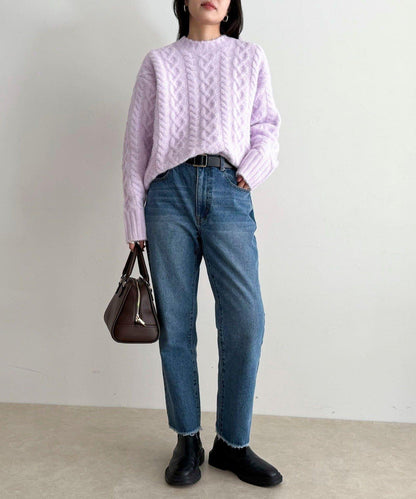 蓬鬆花紋針織套頭衫