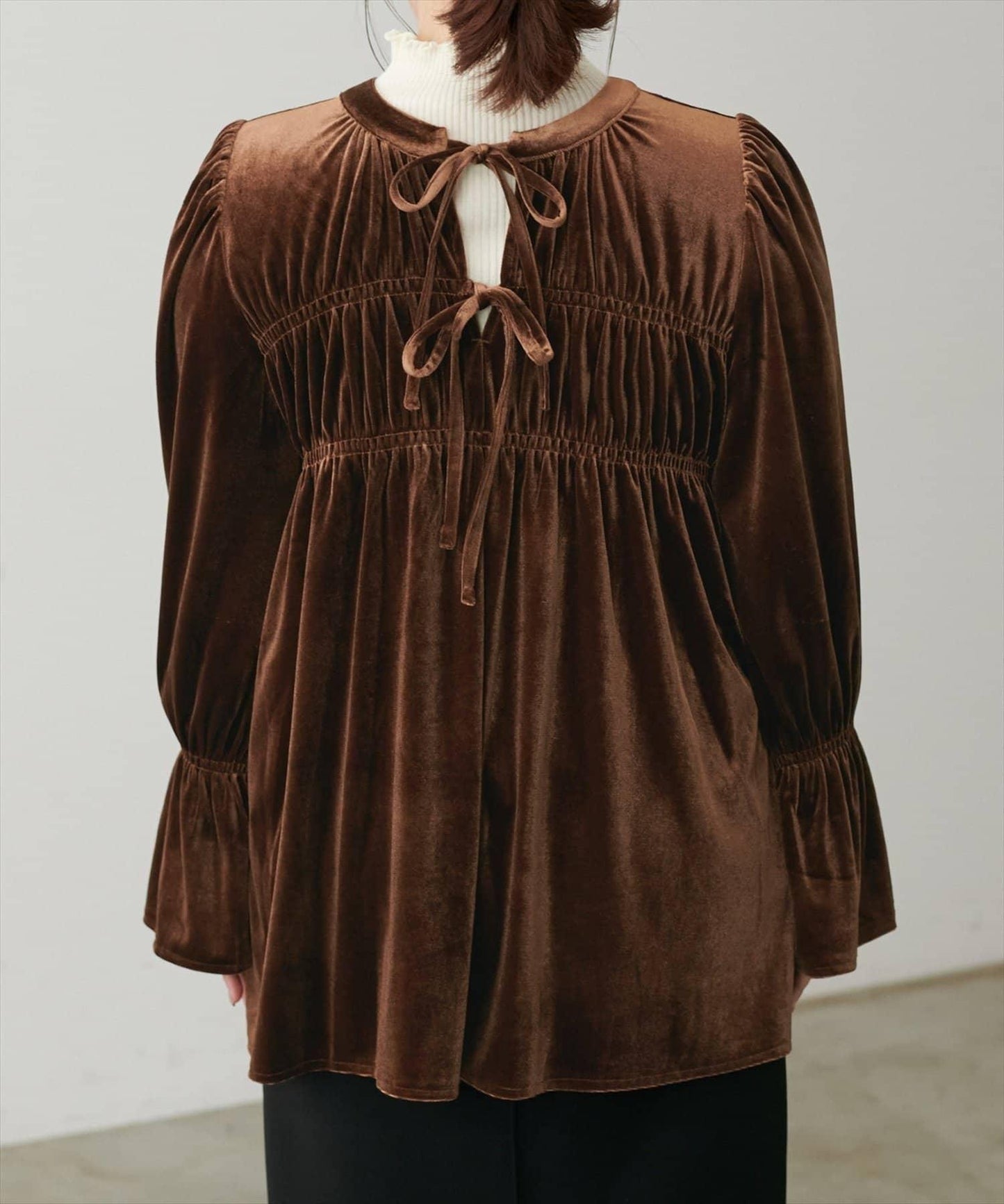 【natural couture】【canami】2WAY蝴蝶結天鵝絨襯衫