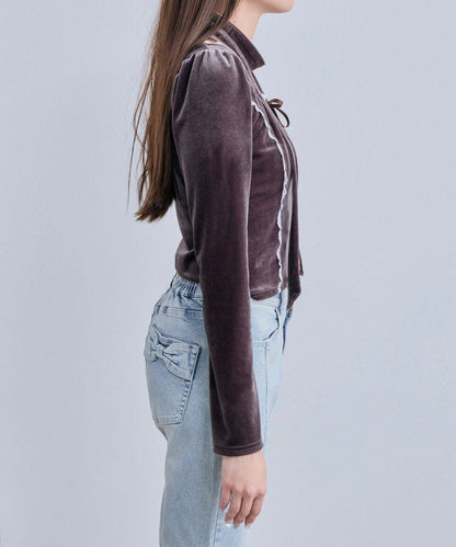 【OLIVE des OLIVE】帶領結天鵝絨上衣