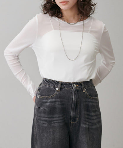 【LARUTA】網紗薄紗套頭衫