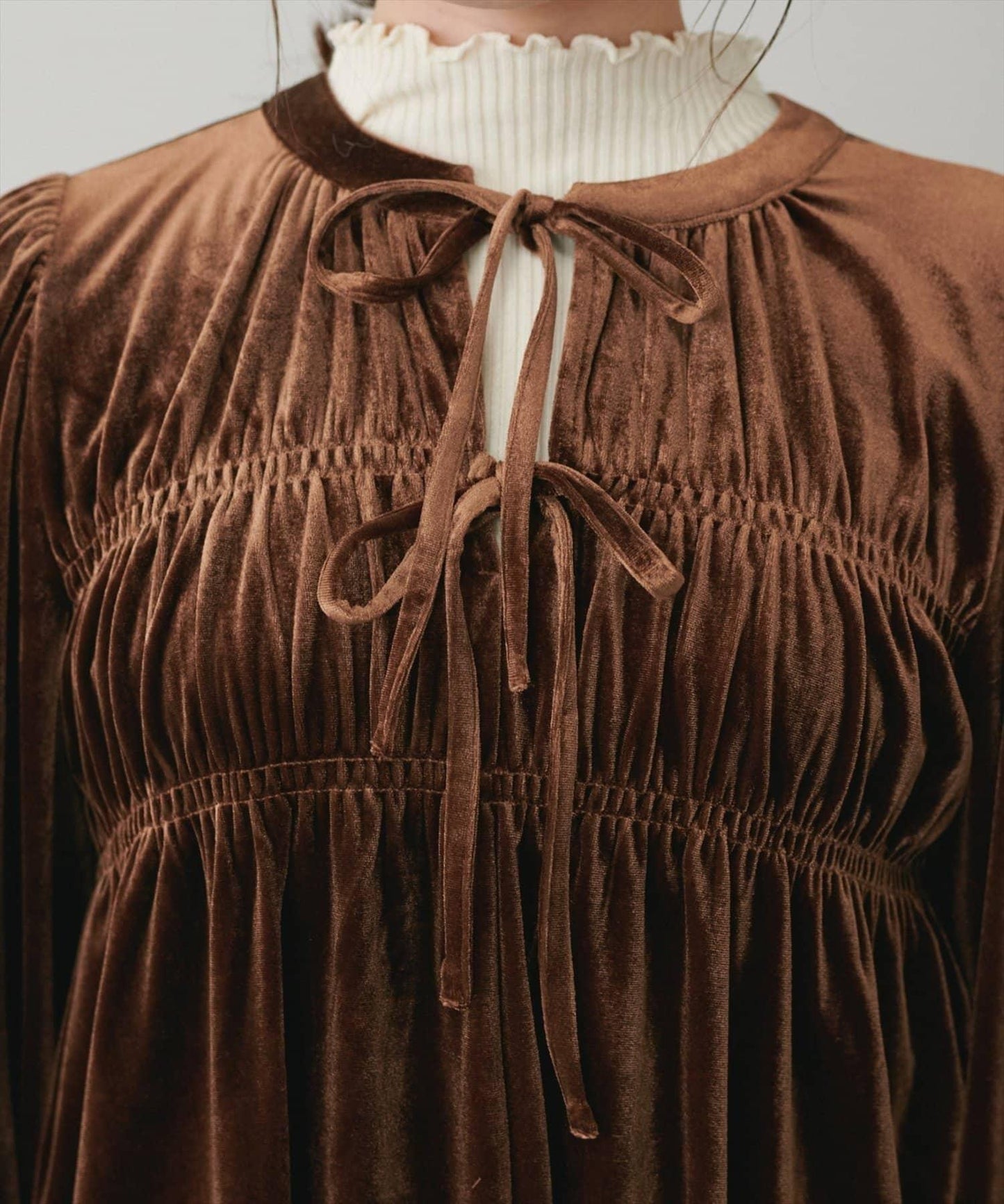 【natural couture】【canami】2WAY蝴蝶結天鵝絨襯衫