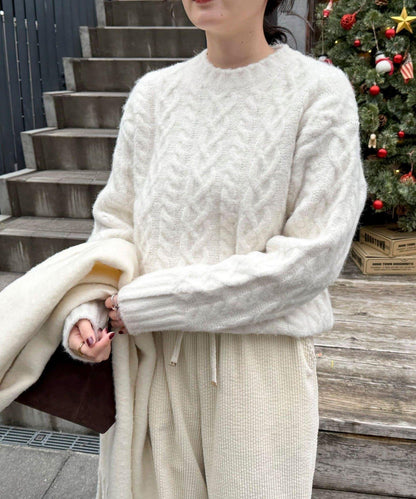 蓬鬆花紋針織套頭衫