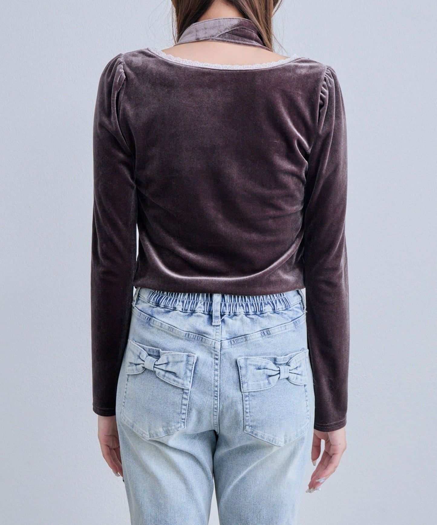 【OLIVE des OLIVE】帶領結天鵝絨上衣