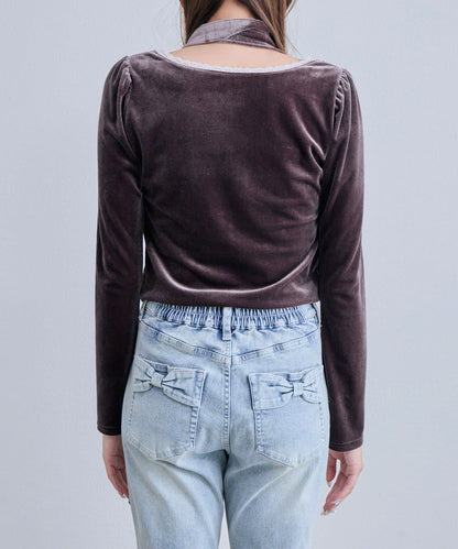 【OLIVE des OLIVE】帶領結天鵝絨上衣