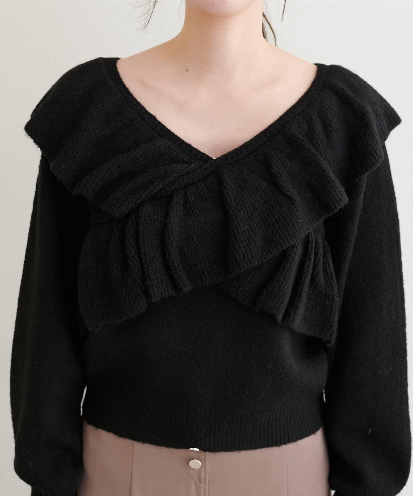 【natural couture】交叉荷葉邊針織衫