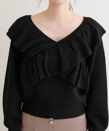 【natural couture】交叉荷葉邊針織衫