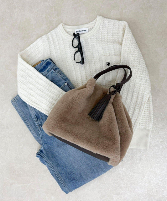 帶流蘇環保仿皮草兩用托特包