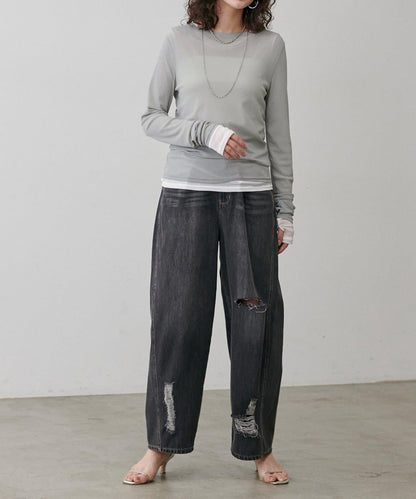 【LARUTA】網紗薄紗套頭衫