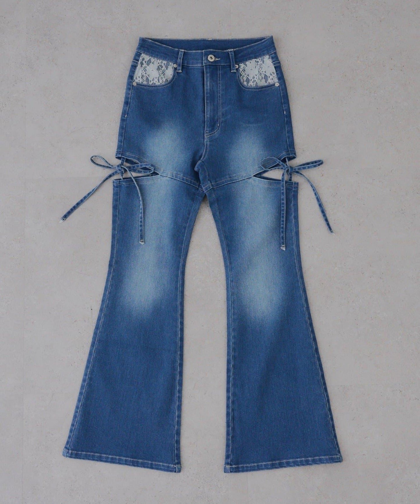 蝴蝶結側開叉喇叭褲