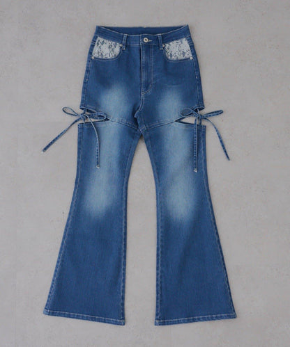 蝴蝶結側開叉喇叭褲