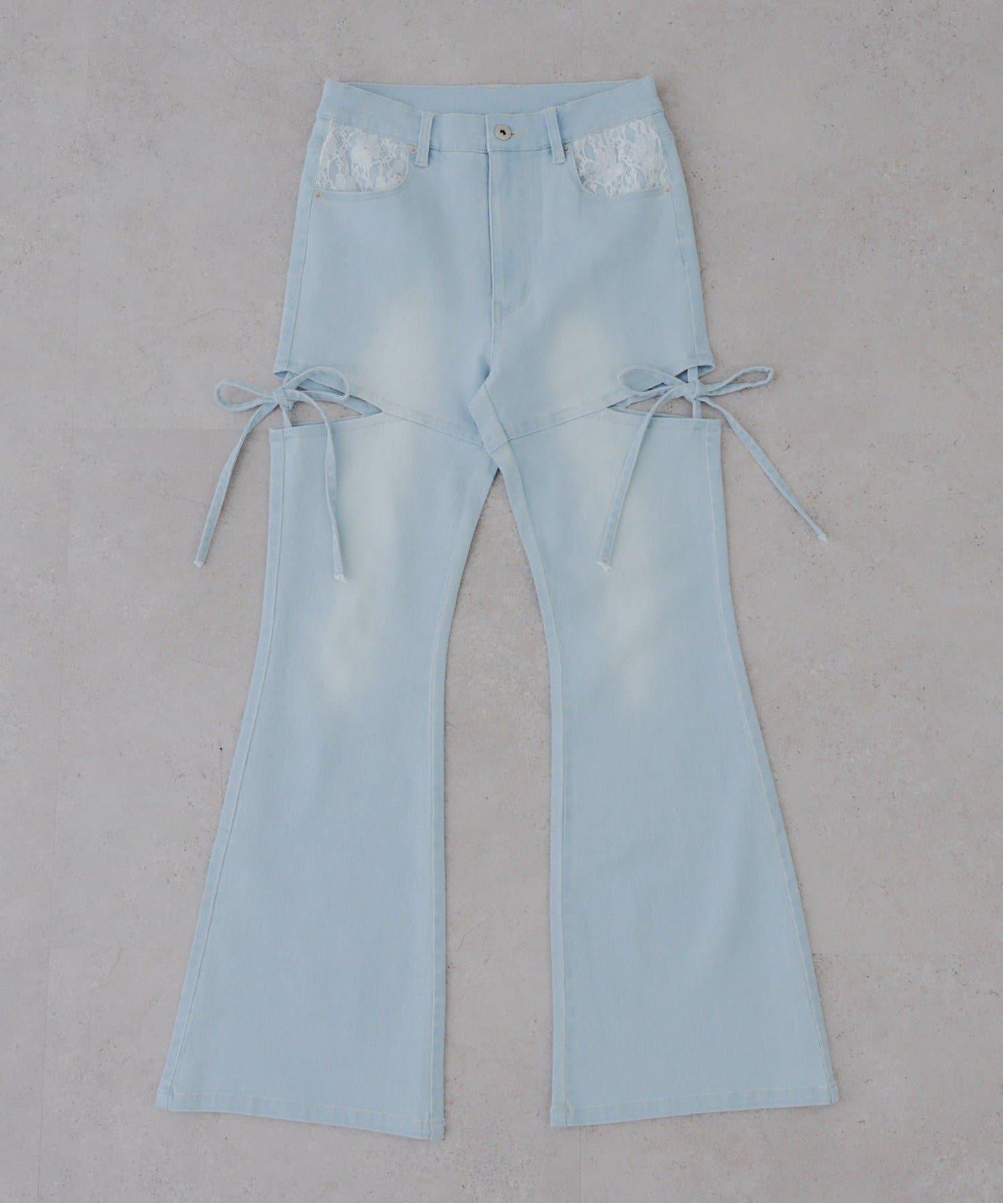 蝴蝶結側開叉喇叭褲