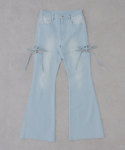 蝴蝶結側開叉喇叭褲