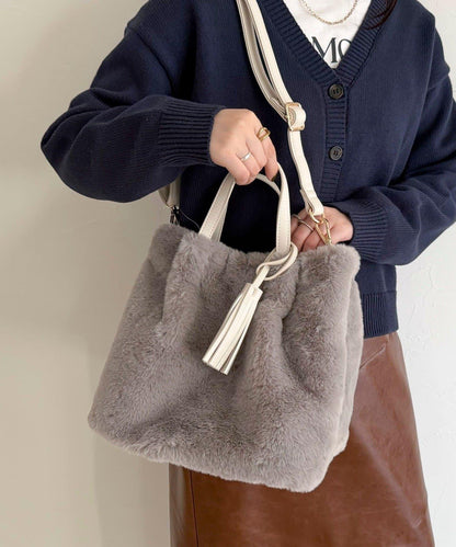 帶流蘇環保仿皮草兩用托特包