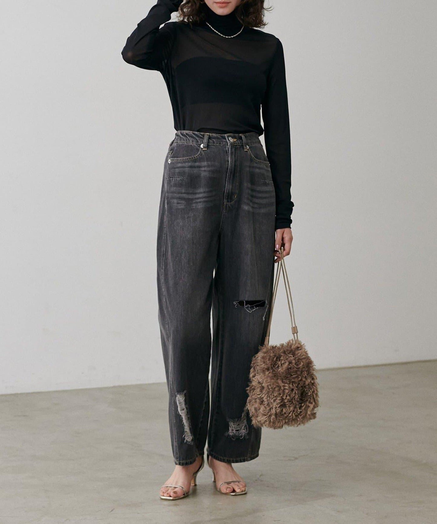 【LARUTA】網紗高領套頭衫