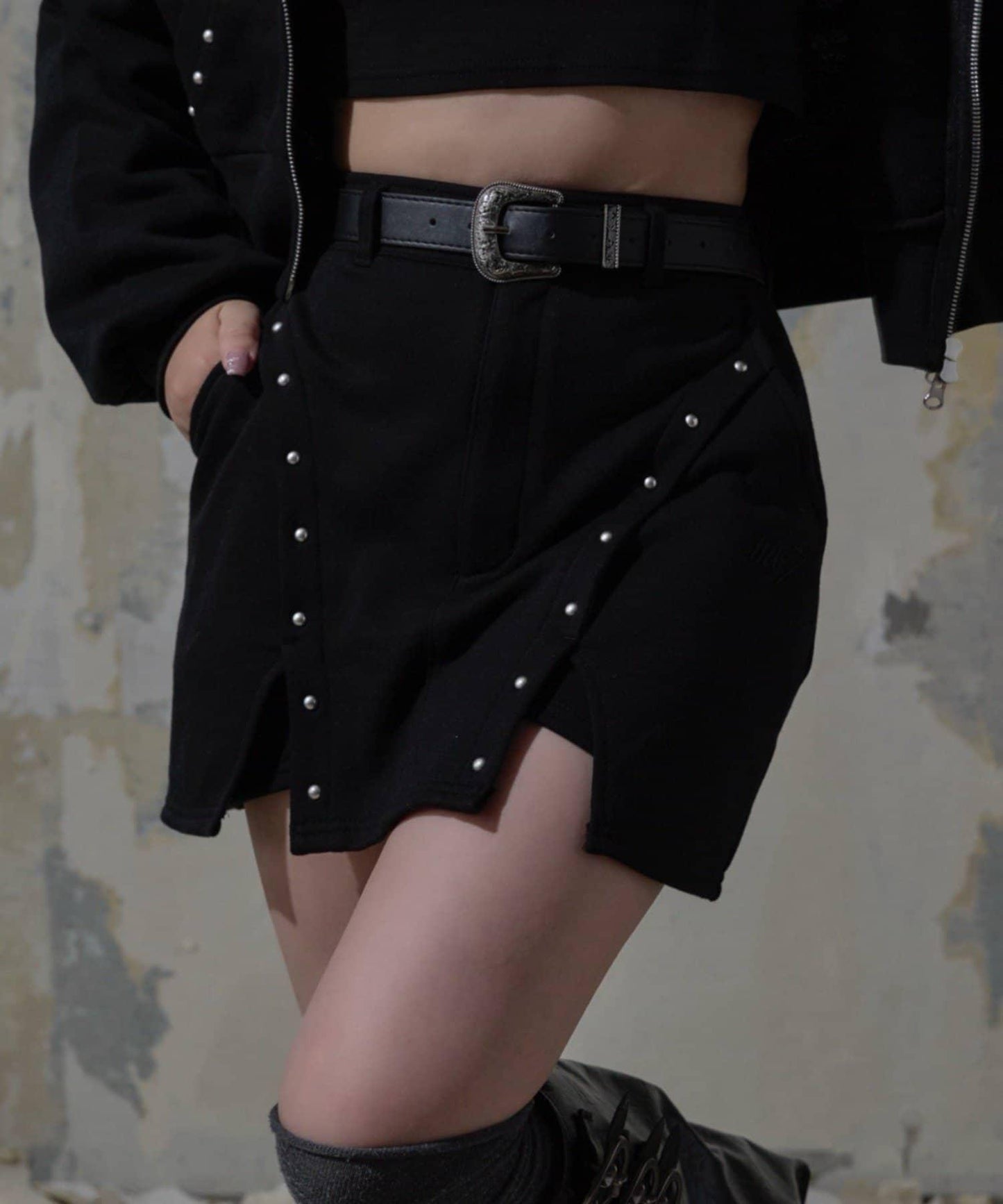 【Mavie..7】鉚釘裝飾迷你半身裙