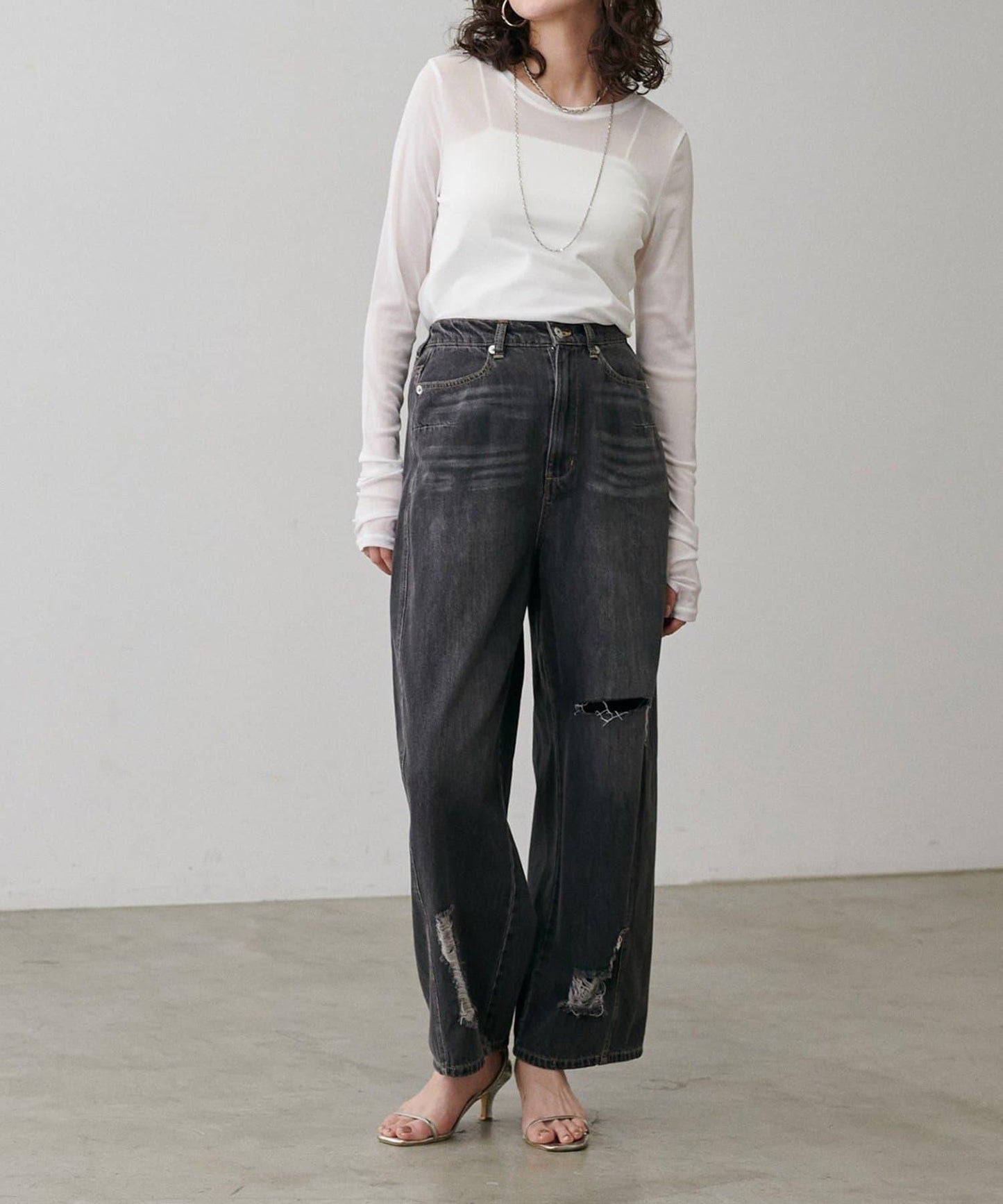 【LARUTA】網紗薄紗套頭衫