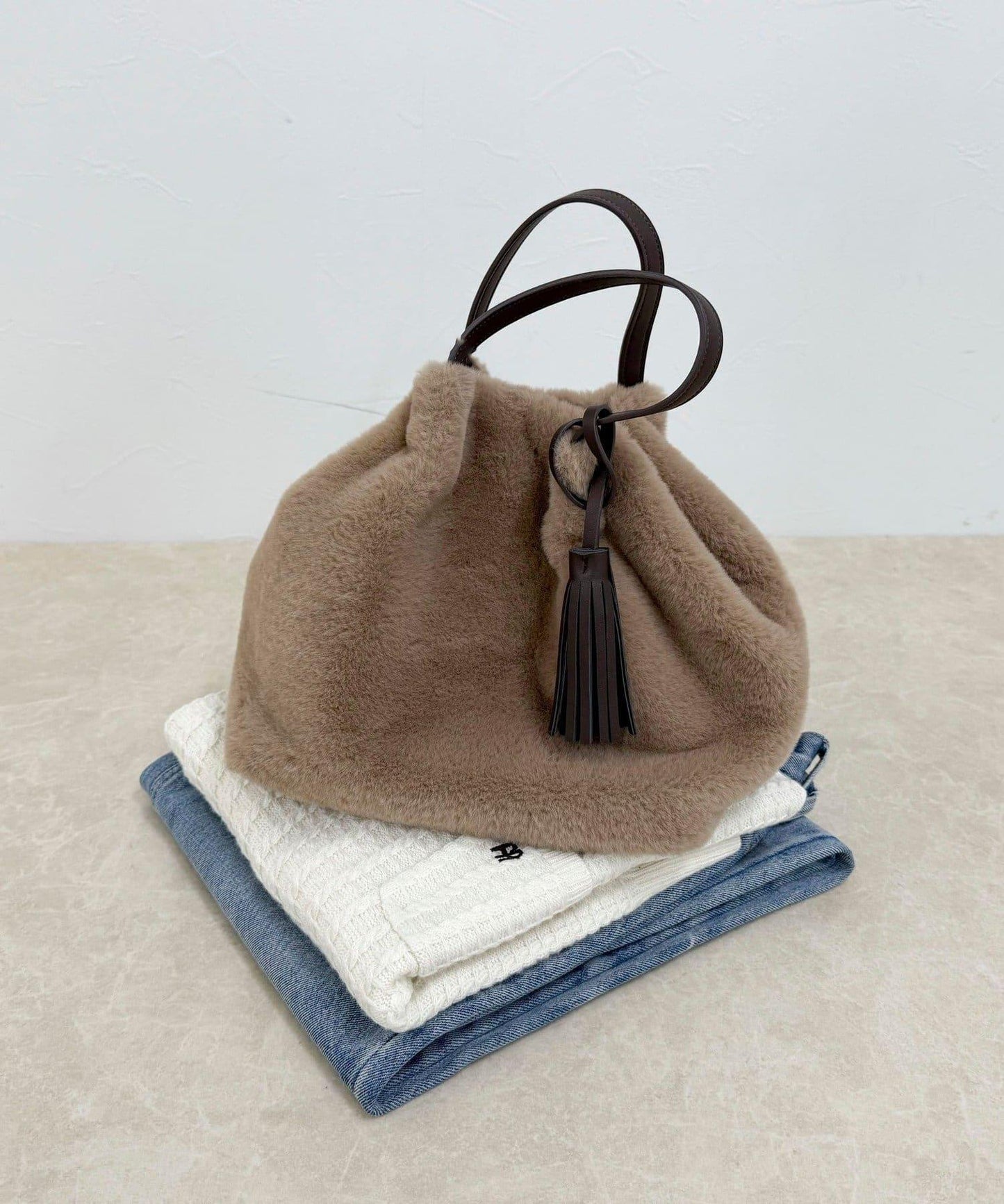 帶流蘇環保仿皮草兩用托特包