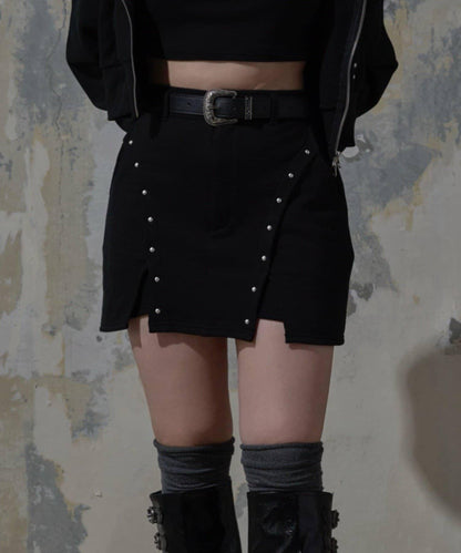 【Mavie..7】鉚釘裝飾迷你半身裙
