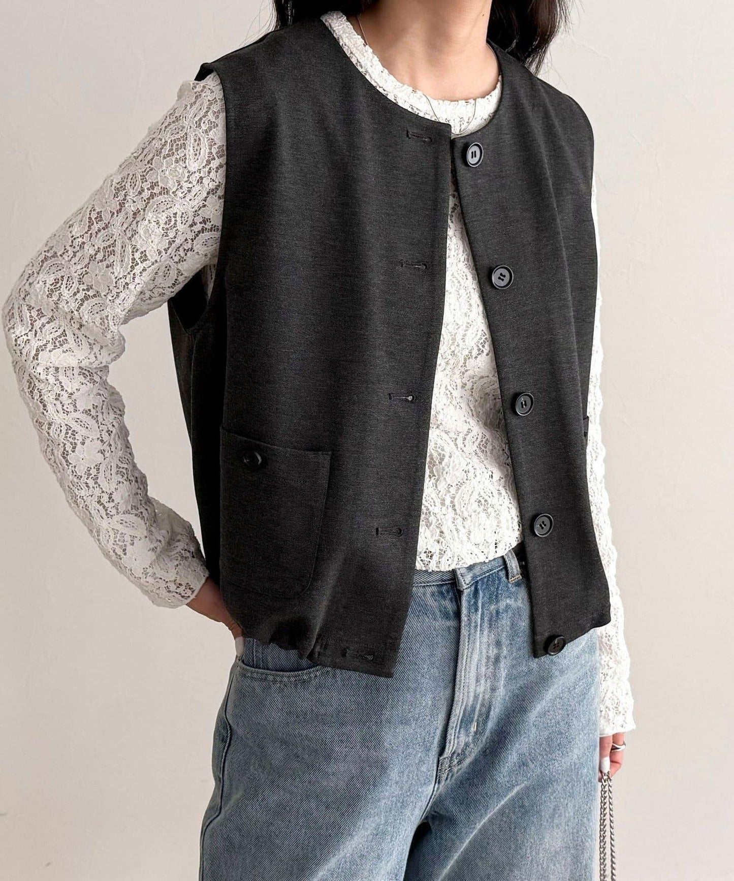 【套裝可搭配】無領馬甲