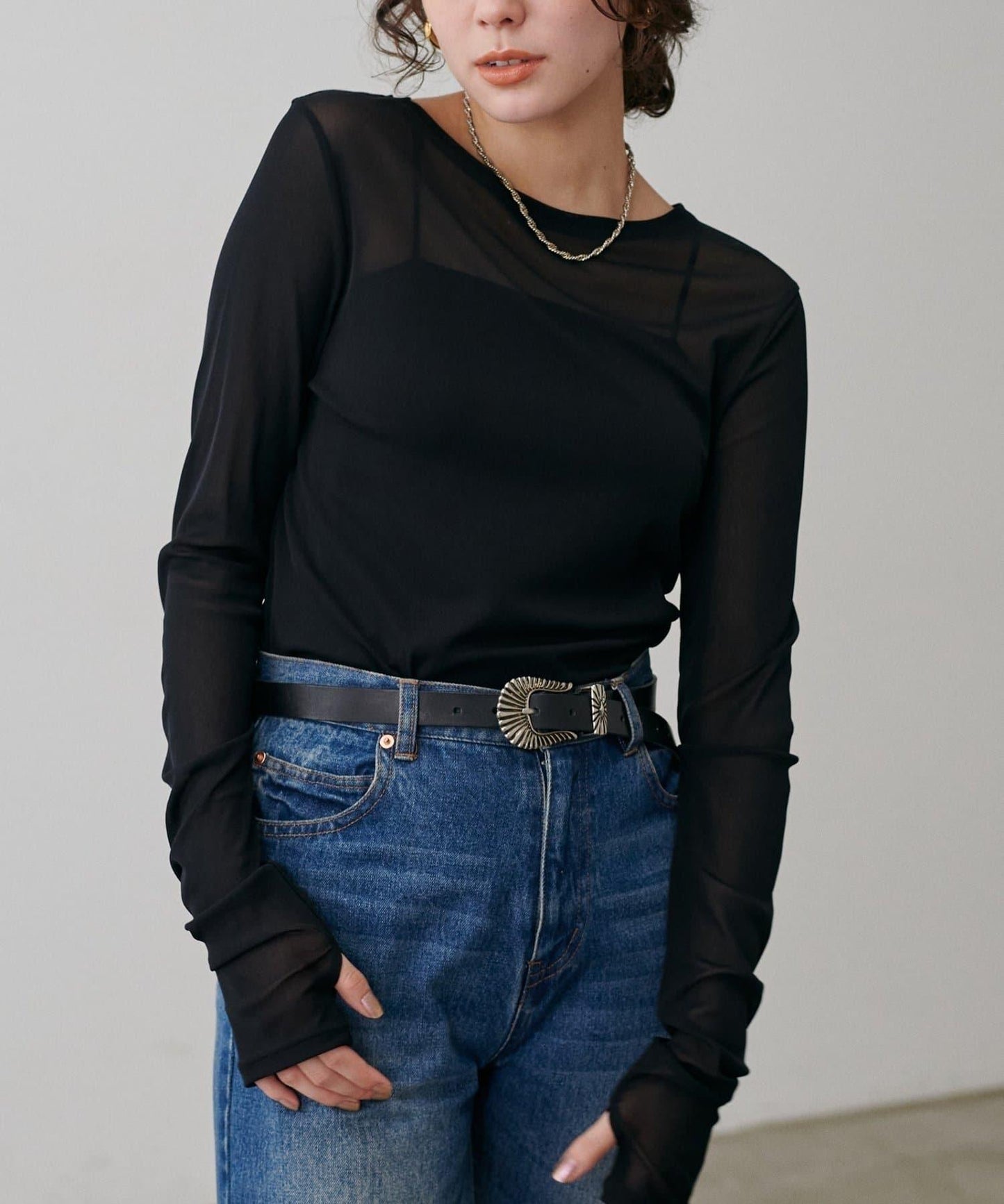 【LARUTA】網紗薄紗套頭衫